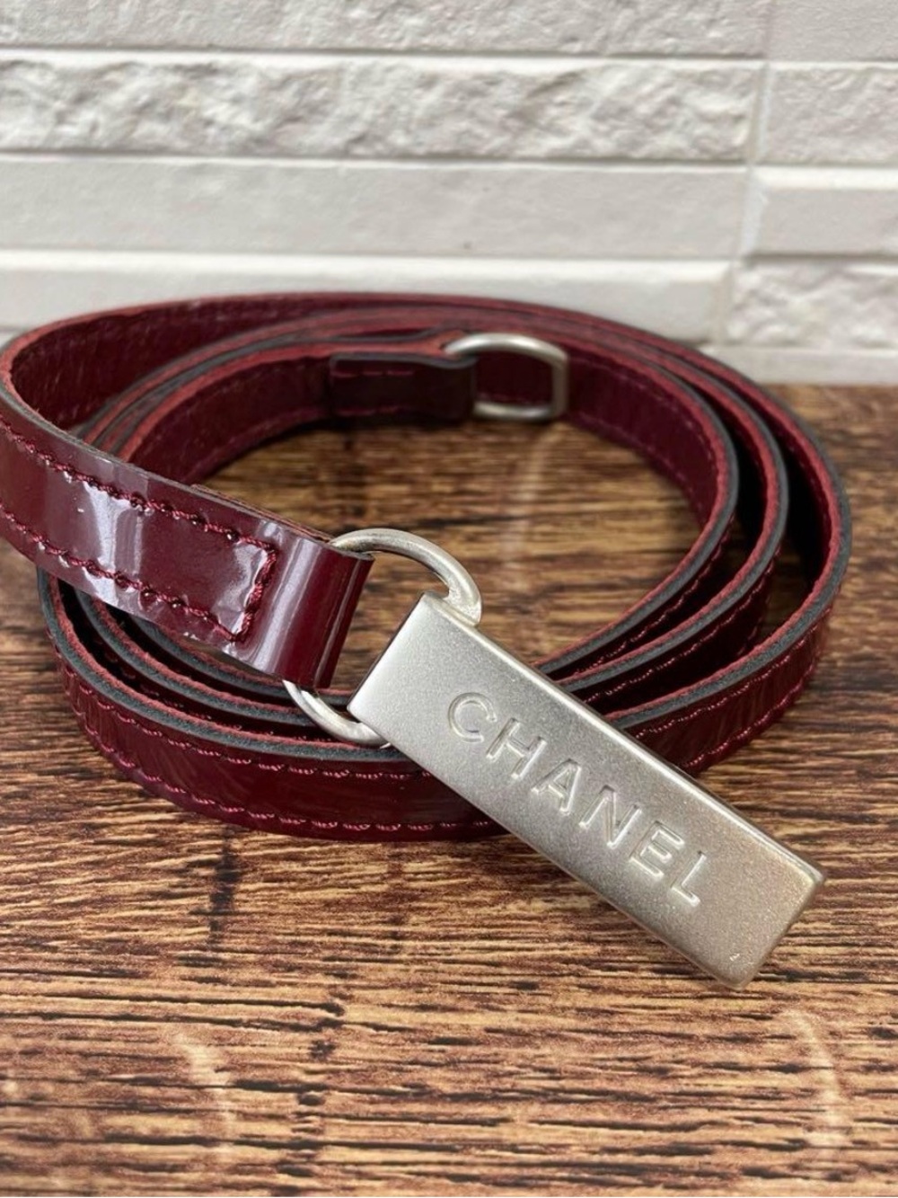 CHANEL Burgundy Leather Belt